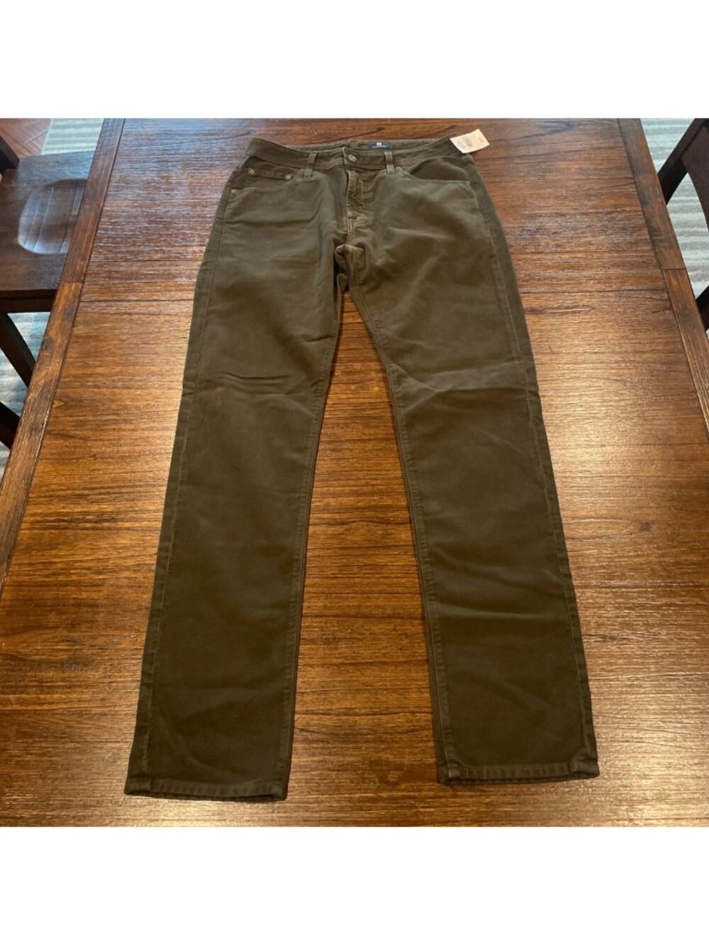 AG Tellis Modern Slim Pant Mens 32x33 Dark Green Soft Suede Trouser Office Work